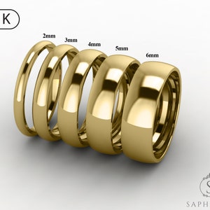 14k Yellow Gold Classic Dome Band, Men&#39;s Women&#39;s Gold Wedding Band, Plain Polished Dome Gold Band, Solid Gold Band, Simple Wedding Band