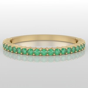 Solid Gold Emerald Band, Dainty Natural Green Emerald Ring, Half Eternity Gold Band, May Birthstone Stacking Ring, Minimalist Gold Ring
