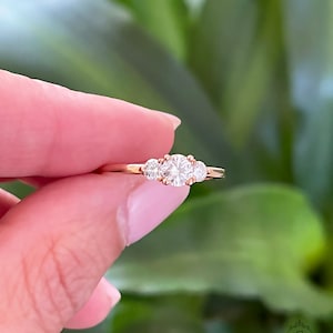 Mini Three Stone Lab Grown Diamond Wedding, Round Cut Lab Grown Diamond Engagement Ring, Triple Stone Gold Ring, Certified Lab Diamond Ring