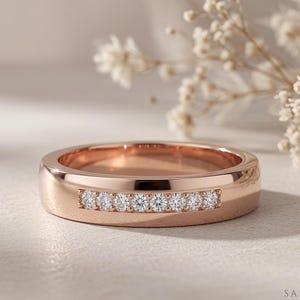 4mm Comfort Fit Moissanite or Diamond Wedding Band, Solid Gold or Platinum Ring
