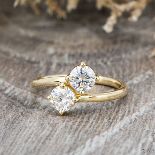 Toi Et Moi Moissanite Engagement Ring |Two Stone Moissanite Solitaire Wedding Ring | Round Moissanite Bridal Ring | Unique 14k/18k Gold Ring