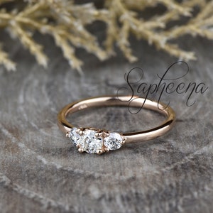 Round Cut Natural Diamond Ring, Triple Stone Diamond Engagement Ring, Three Stone Diamond Ring, Diamond Gold Ring, Platinum Promise Ring