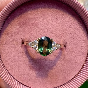 1.75ct Oval Cut Green Sapphire Engagement Ring, Natural Sapphire with Diamond Cluster Wedding Ring, Green Sapphire Birthstone, Luxury Gift