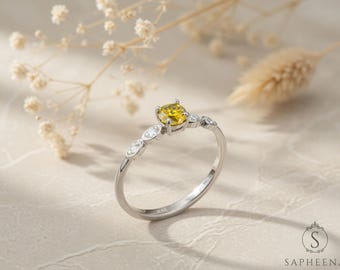 Natural Yellow Diamond Engagement Ring with Diamond Accents, Solid Gold or Platinum