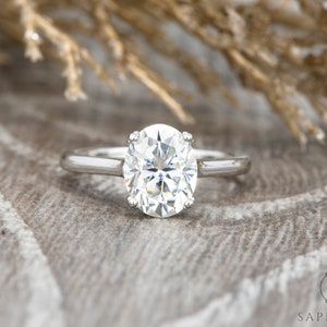Oval Moissanite Solitaire Engagement Ring, Classic Simple Oval Solitaire Wedding Ring, 4 Prong Setting Solitaire Solid Gold 14k/18k Ring