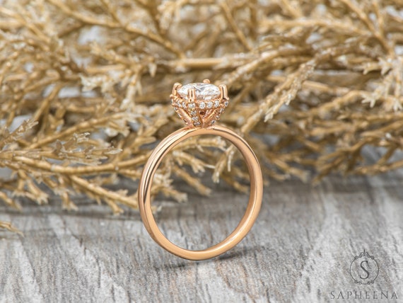 1.0 Ct Round Cut Hidden Halo Solitaire Engagement Ring Lab Diamond Round Cut Classic Ring Solid Gold Solitaire Wedding Ring Gift for Her Etsy
