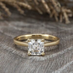 1.5 Ct Asscher Cut Moissanite Solitaire Wedding Ring, Moissanite Engagement Ring, Solid 14k/18k Gold Dainty Ring, Asscher Cut Promise Ring