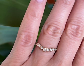 Natural Diamond Tiara Style Band, Curved Round Diamond Wedding Band, Nesting Gold Band, Matching Stacking Band, Half Eternity Diamond Band