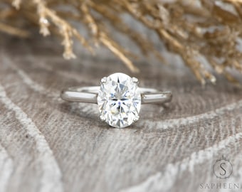 Oval Moissanite Solitaire Ring, Classic Moissanite Oval Solitaire Engagement Ring, Solid Gold Oval Cut Bridal Ring, Women's Promise Ring