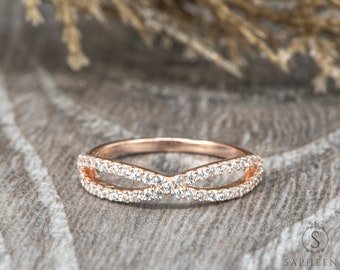 Infinity Wedding Band, Half Eternity Moissanite Band, Diamond Curved Wedding Band, Solid 14k/18k Gold Band, Stackable Wedding Band