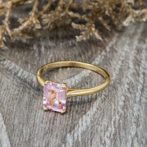 Sapphire Engagement Ring, Emerald Cut Sapphire Ring, Emerald Cut Solitaire Ring, Peach Sapphire Bridal Ring, Birthstone Ring by Sapheena