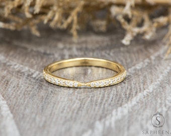 Unique Half Eternity Moissanite or Diamond Wedding Band in 14k Rose Gold, Tappered Moissanite or Diamond Eternity Stacking Band by Sapheena