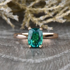 Emerald Engagement Ring | Elongated Cushion Cut Solitaire Ring | Emerald Wedding Ring | Her May Birthstone Ring | Long Cushion Gold Ring