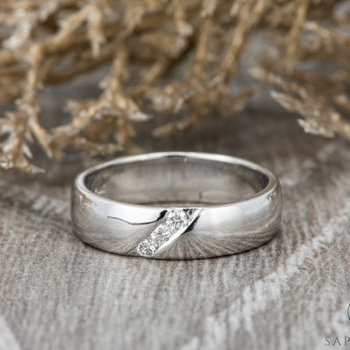 5mm Mens Wedding Band, Diagonal Moissanite Mens Wedding Band, Channel Setting Diamond/Moissanite Comfort Fit Mens Wedding Band,