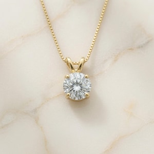 2 Ct Round Cut Moissanite Pendant Necklace, 10k/14k Solid Gold, 16"-18" inch delicate Box Chain Gold, Solitaire Pendant, Gold Necklace