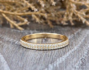 Double Row Diamond Band, Half Eternity Wedding Band, Round Cut
