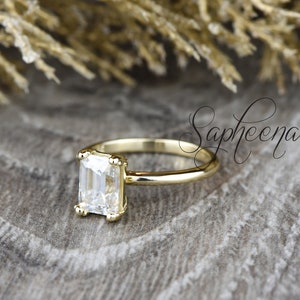 1.5 Ct Emerald Cut Solitaire Lab Diamond Engagement Ring, Classic Moissanite Emerald Wedding Ring, Gold Bridal Ring, Dainty Promise Ring