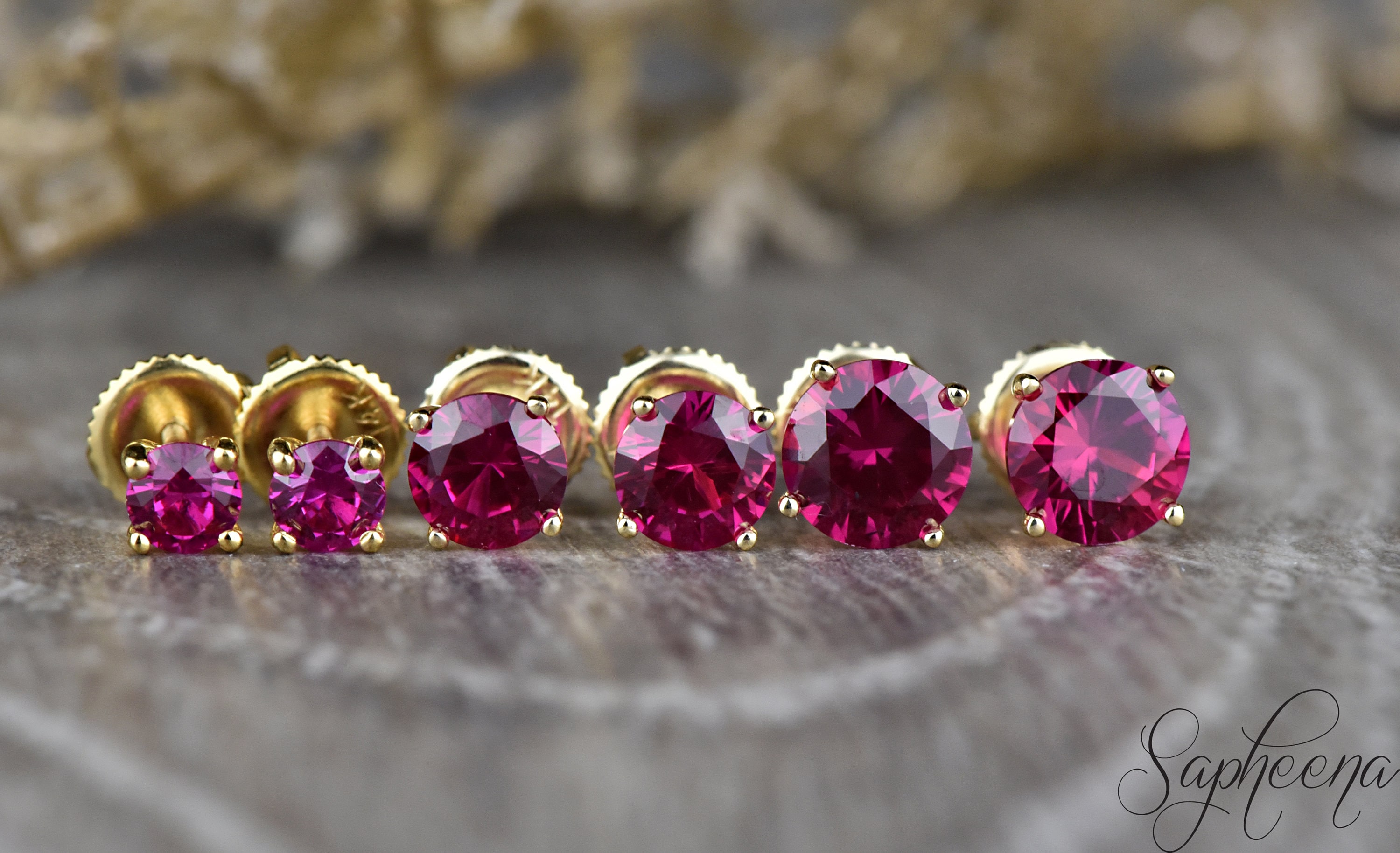 Red Ruby Earring Studs in 14k Yellow Gold0.5ct1ct or 2ct | Etsy