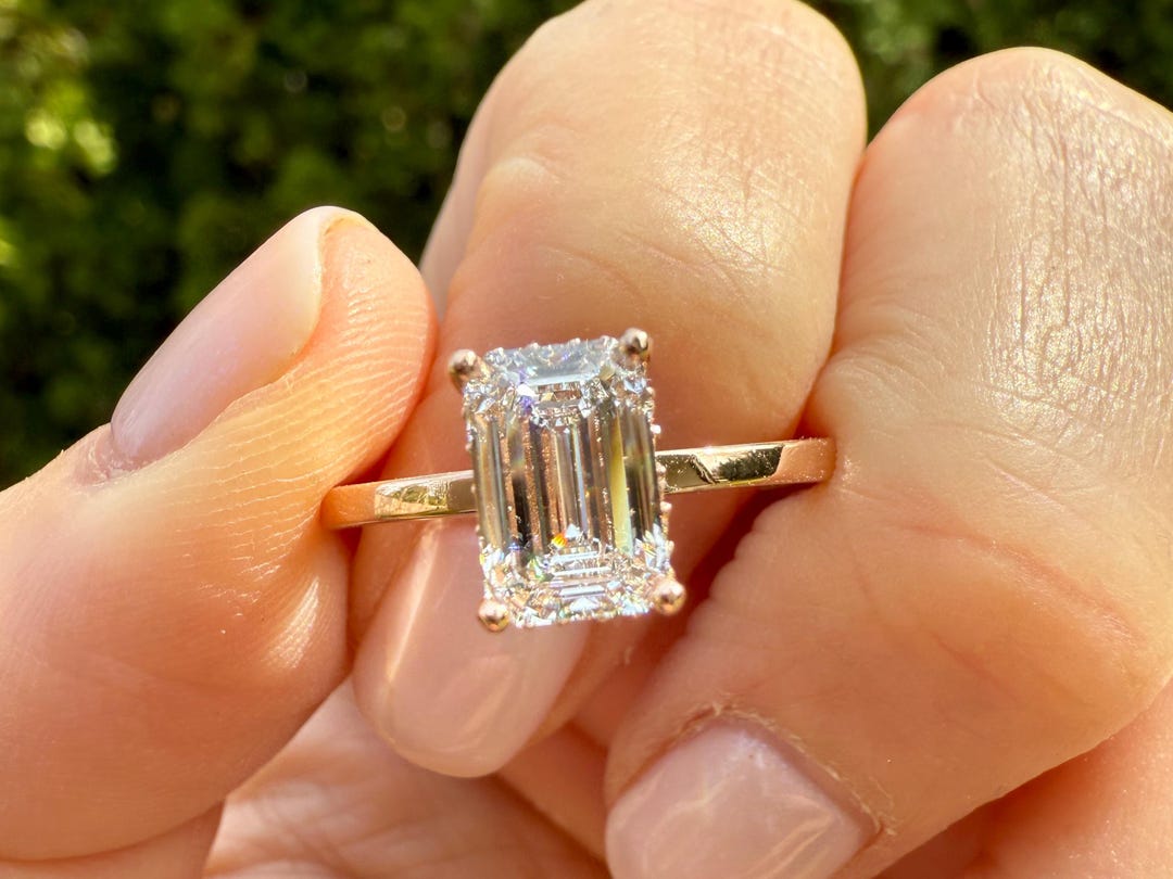 Gold Engagement Ring With Ct Emerald Cut Lab Diamond