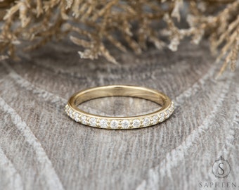 Half Eternity Diamond Wedding Band | Round Cut Moissanite Band | Lab Grown- Wedding Band | Stacking Ring | Diamond Pave Band | Her Band