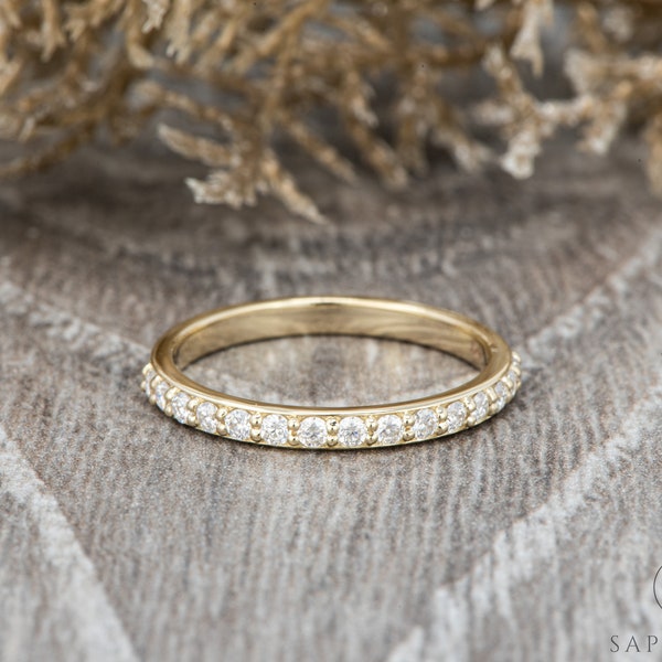 Half Eternity Diamond Wedding Band | Round Cut Moissanite Band | Lab Grown- Wedding Band | Stacking Ring | Diamond Pave Band | Her Band