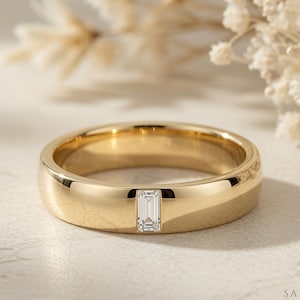 4.5 mm Herren Moissanit Ehering | Baguette Schnitt Herren Diamant Band | Comfort Fit Herrenband | Herren Baguette Cut Moissanit Diamant Ring