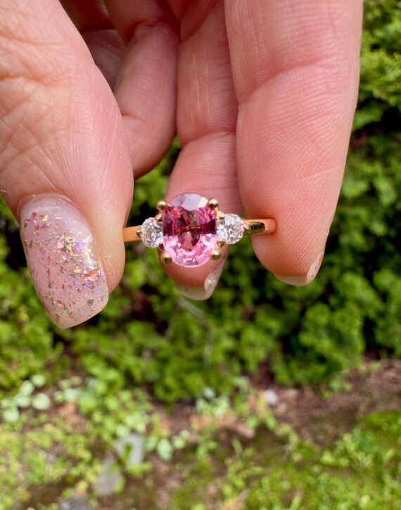 Peach Pink Sapphire Engagement Ring