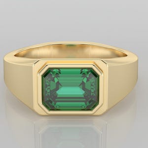2.0 Ct Lab-Created Emerald Men’s Ring, Chatham Emerald Cut Green Emerald Unique Mens Ring, Bold Gold Statement Ring, May Birthstone Jewelry