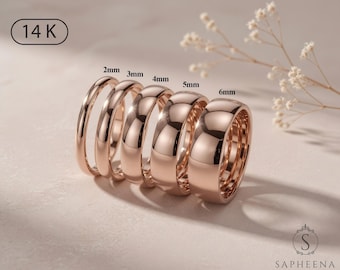 14k Rose Gold Classic Dome Band, Men's Women's Gold Wedding Band, Plain Polished Dome Gold Band, Solid Gold Band, Simple Wedding Band