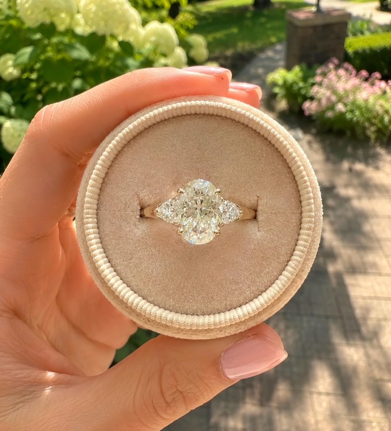 Oval and Trillion Three Stone Lab-grown Diamond Engagement Ring in ...