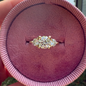 Three Stone Diamond Engagement Ring, 1.0 Ct Round Cut Lab Grown Diamond Wedding Ring, Past Present Future Ring, Triple Stone Solid Gold Ring