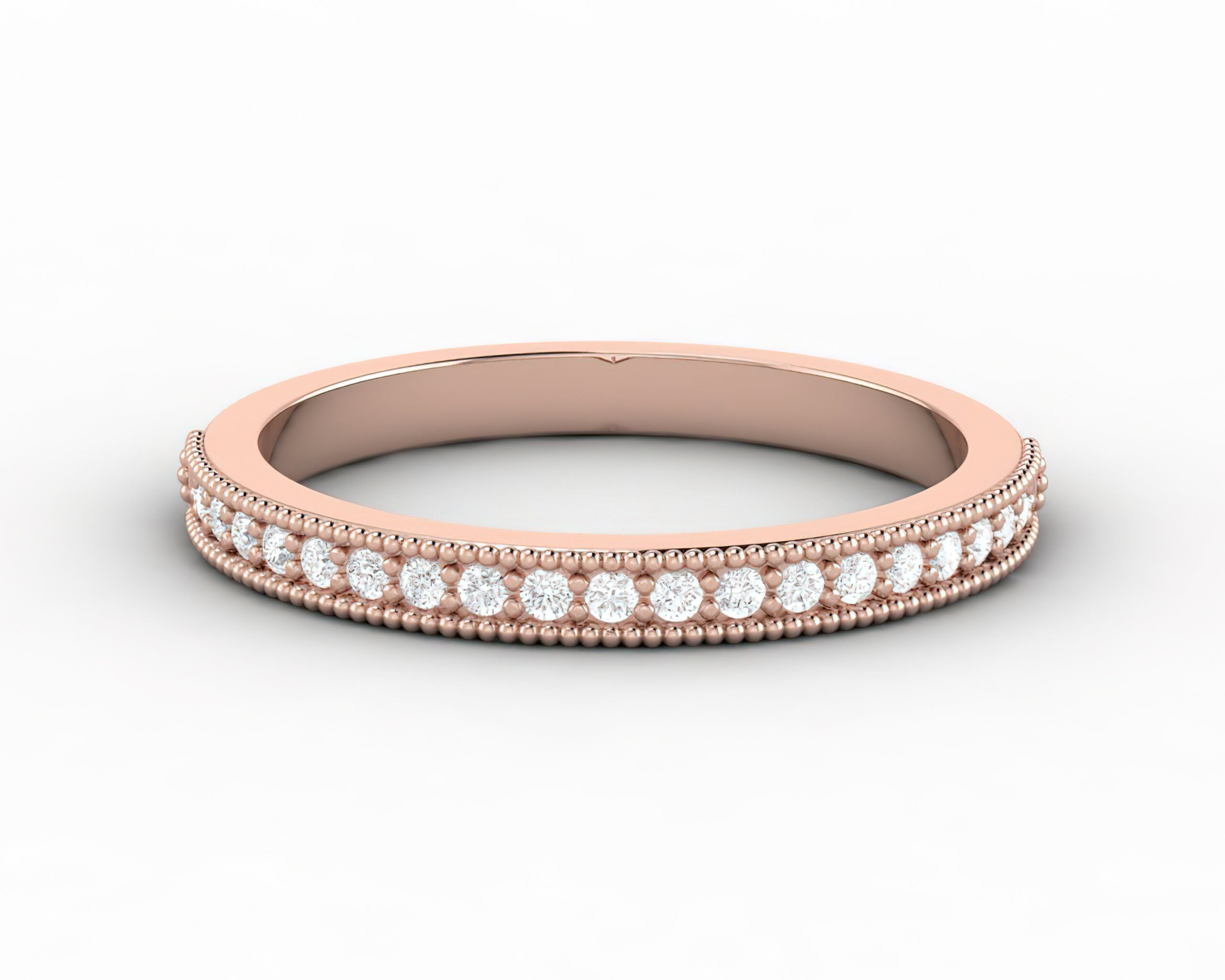 Half Eternity Milgrain Diamond Wedding Band Lab Grown Etsy Canada