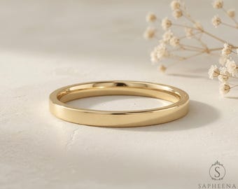 2mm Flat Solid Wedding Band in 14k/18k Rose, White or Yellow Gold, Platinum Band, Wedding Band, Stacking Ring, Gold Band, Stacking Band