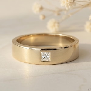Mens Diamond Wedding Band, Princess Cut Mens Wedding Band, Solid Gold 10k/14k/18k Wedding Ring, His Wedding Band by Sapheena