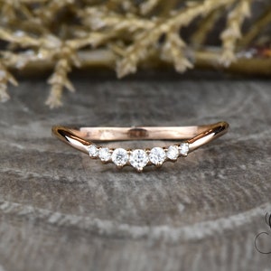 Dainty Curved Tiara Moissanite Wedding Band in 14k Rose Gold,Curved Diamond Band,Moissanite Stacking Band,Moissanite Tiara Ring by Sapheena