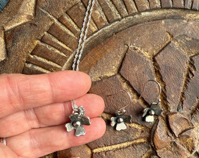 Recycled Silver Handcrafted Flower Necklace & Earrings Set