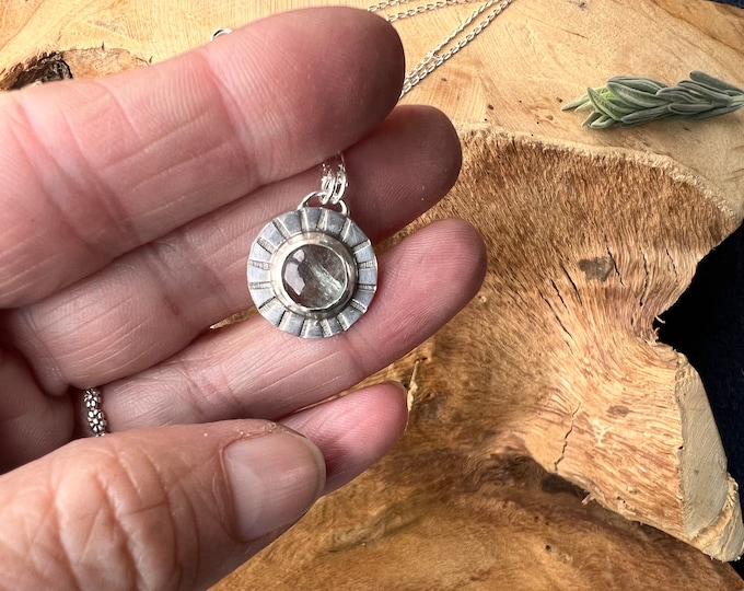 Aquamarine and Sterling Silver Sun Ray Necklace