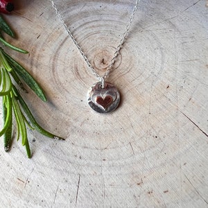 Tiny Sterling Silver and Copper Heart Necklace