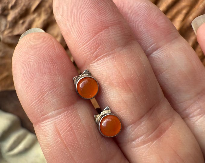 Tiny Carnelian Cat Earrings – Handmade Recycled Silver