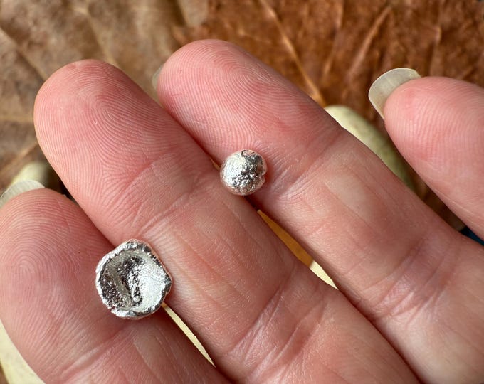 Mismatched Water Cast Sterling Silver Stud Earrings
