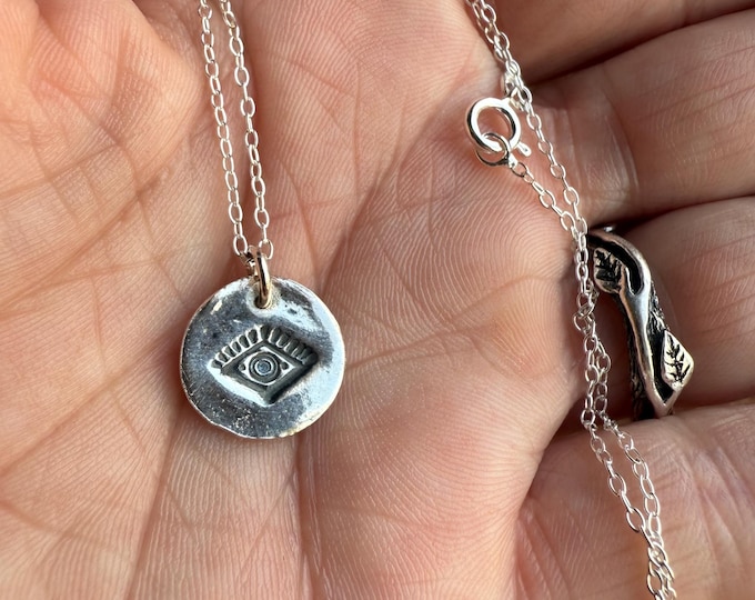 Dainty Recycled Fine Silver Evil Eye Pendant Necklace