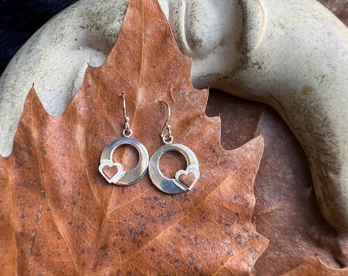 Copper and Sterling Silver Heart Earrings