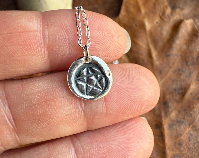 Tiny Recycled Silver Pentagram Pendant – Handmade Witchy Necklace