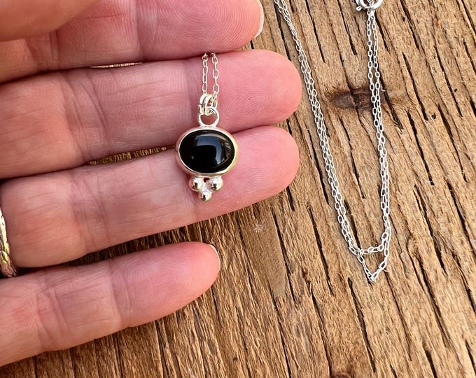 Dainty Recycled Onyx and Sterling Silver Necklace