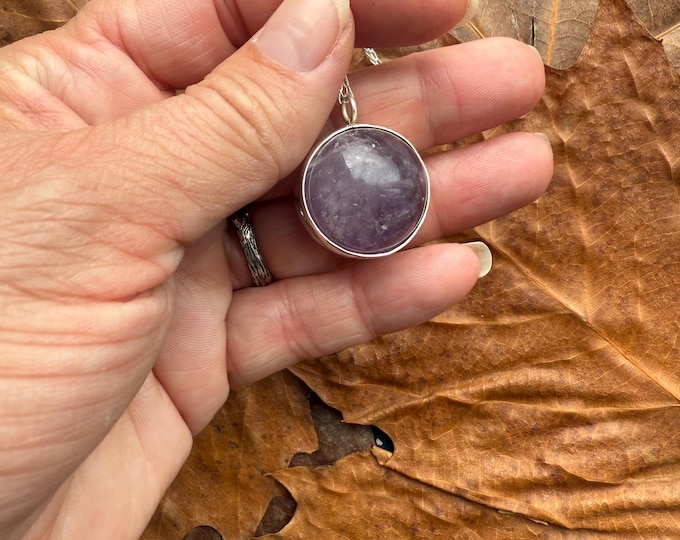 Amethyst Spinner Necklace – Sterling Silver Wrapped Pendant – Crystal Sphere Necklace – Handmade Anxiety Relief Gift