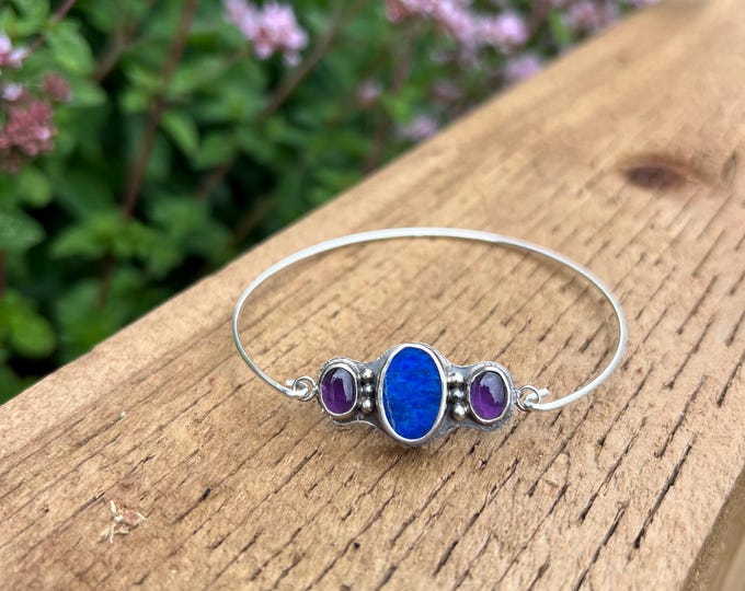 Lapis Lazuli and Amethyst Recycled Silver Bracelet