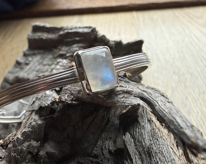 Upcycled Sterling Silver Spoon Bracelet with Moonstone