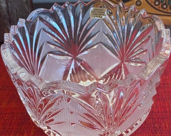 Vintage USSR Hand-Cut Lead Crystal Bowl: Pineapple Leaf Candy Dish (4")