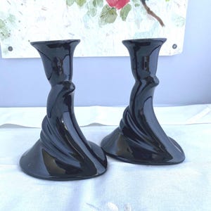 Juego de 2 candelabros de cerámica Hager estilo Art Déco en color negro ébano/Decoración del hogar/Renacimiento Art Déco
