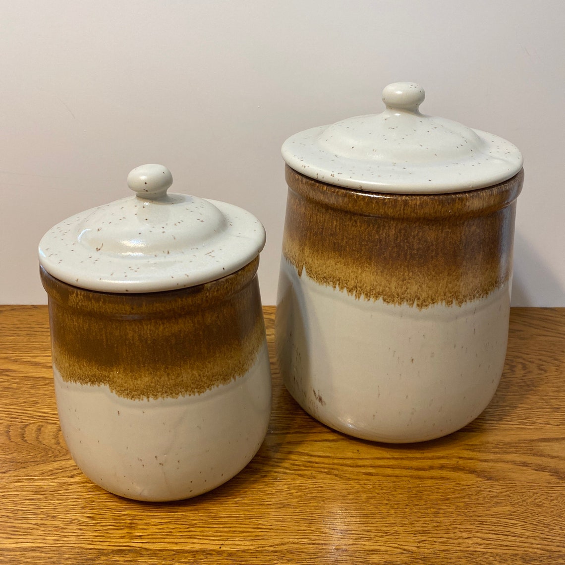 Mccoy Pottery Canister Set/oatmeal Glaze Drip/set of 2 Etsy
